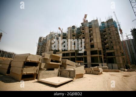 A view of a construction site of residential apartment in Greater Noida Delhi NCR, India. Stock Photo