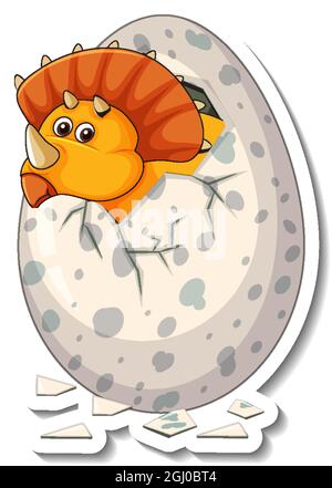 A sticker template with baby dinosaur hatching from an egg illustration Stock Vector