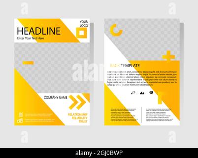 Yellow brochure templates. Geometry corporate presentation, A4 size flyer, book cover template. Abstract vector design. Leaflet layout in A4 size. Stock Vector