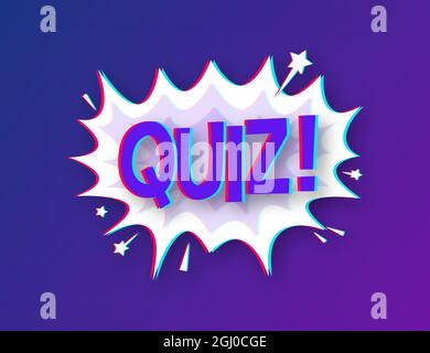 Comic speech bubbles with text quiz. Glitch icon. Vintage cartoon illustration. Symbol, sticker tag, special offer label, advertising badge. Vector Stock Vector