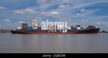 Container ship ANL WYONG on the river Thames, Gravesend heading out to sea Stock Photo