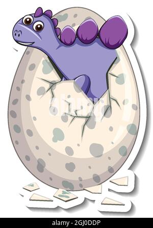 A sticker template with baby dinosaur hatching from an egg illustration Stock Vector