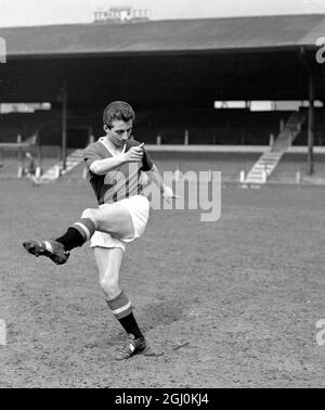 A picture of the famous Manchester United player David Pegg, who was one of the United players aboard the BEA Elizabethan aircraft that crashed in Munich today while returning players, officials and newspaperman to Manchester from Belgrade. United yesterday played their way through to the European Cup Semi finals by drawing with Red Star Belgrade. The plane crashed while taking off on 6th February 1958 Stock Photo