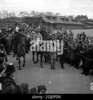 Grand National winner Jay Trump was ridden by American amateur jockey , Crompton Tommy Smith of Little Middleburgh , Virginia , USA . The horse was owned by Mrs Mary Stephenson o fCincinnati , Ohio and trained by England's Fred Winter . 27 March 1965 Stock Photo
