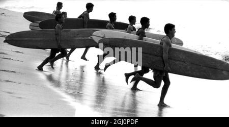 Surfing in the 1960s in California , USA Stock Photo