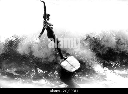 Surfing in the 1960s in California , USA Stock Photo