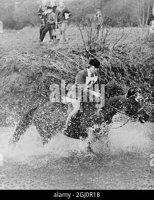 Intrepid Royal horsewoman . Reading, Berkshire : Fording the River Blackwater amidst a cloud of spray is Princess Anne , 15 , as she took part in the Staff College and Sandhurst Hunt's Pony Club Hunter Trials , at Hill Farm at Farley Hill , near Reading on Wednesday . Princess Anne , riding '' Blue Star '' , won the Open event for riders under 21 from a field of forty competitors . 6 April 1966 Stock Photo