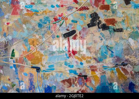 Georgia, Tbilisi. Old Town, paint samples on wall. Stock Photo