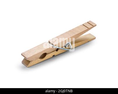 Wooden clothspin isolated on white background Stock Photo