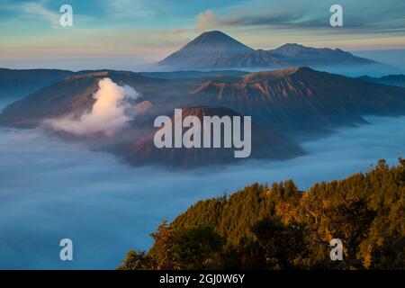 Indonesia, East Java. Overview of Mt. Bromo and Mt. Merapi. Credit as: Jim Zuckerman / Jaynes Gallery / DanitaDelimont.com Stock Photo