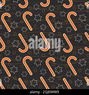 Christmas lollipops stars and strands seamless pattern. Stock Vector