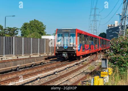 London, UK. 07th Sep, 2021. The Docklands Light Railway (DLR) passes near Royal Victoria station in London UK. Credit: SOPA Images Limited/Alamy Live News Stock Photo