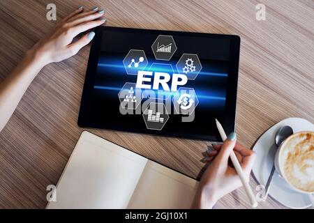 ERP system. Enterprise resources planning. Business process automation Stock Photo