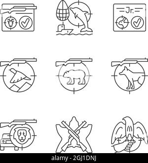 Wild animals hunting linear icons set for dark and light mode Stock ...
