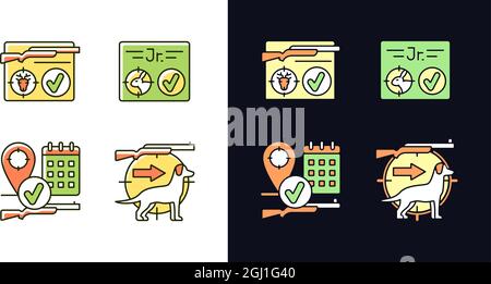 Hunting regulations light and dark theme RGB color icons set Stock Vector