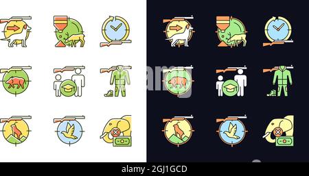 Animal hunter light and dark theme RGB color icons set Stock Vector