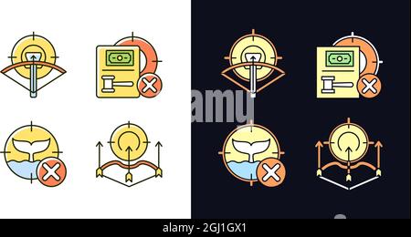 Hunting provisions and restrictions light and dark theme RGB color icons set Stock Vector