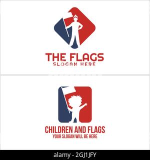 Kids Holding Flags logo design Stock Vector