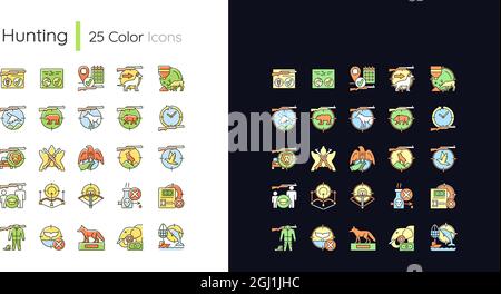 Hunting light and dark theme RGB color icons set Stock Vector