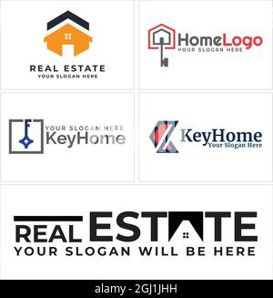 Real estate home key line vector logo design Stock Vector