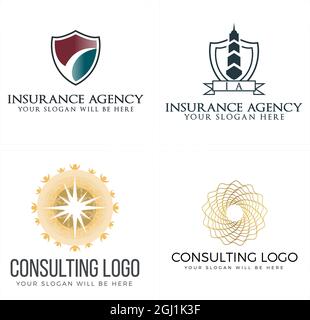 Business consulting badge shield people logo design Stock Vector