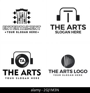 Entertainment guitar musical plate logo design Stock Vector