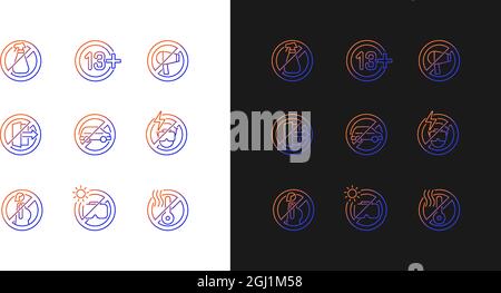 Vr rules gradient manual label icons set for dark and light mode Stock Vector