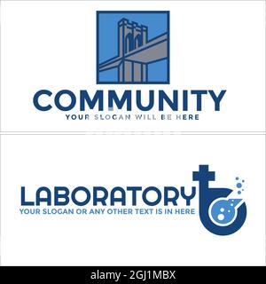 Bridge and test tube laboratory logo design Stock Vector