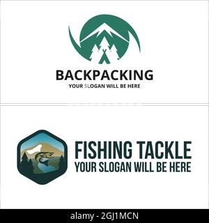 Sport fishing mountain adventure logo design Stock Vector