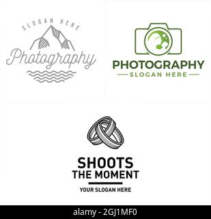 Photography photo studio scenery marriage logo design Stock Vector