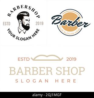 Barbershop bearded man emblem logo design Stock Vector