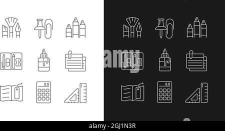 School essential equipment linear icons set for dark and light mode Stock Vector