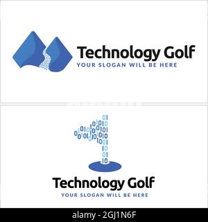 Technology flag golf logo design Stock Vector