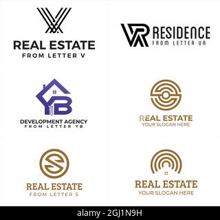 Real estate residence icon home linear logo design Stock Vector