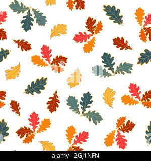 Vector seamless pattern of bright oak leaves on a white background. Perfect for wallpapers, wrapping papers, pattern fills, textile, autumn greeting c Stock Vector