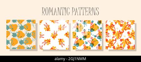 Romantic love pattern. A set of patterns in the same style. Valentine's day digital paper. Children's textile design. Seamless design. hearts pattern Stock Vector