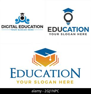 Education student academy graduation cap logo design Stock Vector