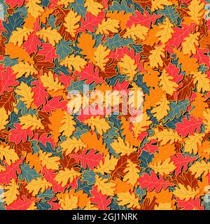 Vector seamless pattern of bright oak leaves. Ideal for wallpaper, wrapping paper, filling with drawings, textiles, autumn greeting cards,Thanksgiving Stock Vector