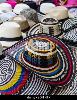 South America, Colombia, Cartagena,  Local crafts for sale in the old walled city of historic Cartagena, Colombia. Stock Photo