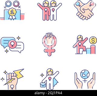 Feminist movement RGB color icons set Stock Vector