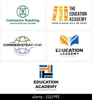 Education coaching library book global logo design Stock Vector