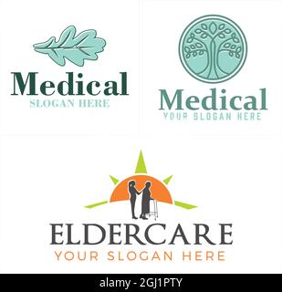 Medical eldercare oak tree logo design  Stock Vector