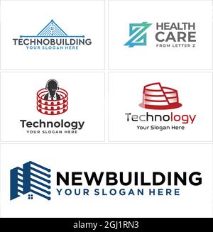 Technology building ancient roman logo design Stock Vector
