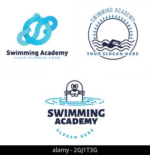 Swimming academy swimmer pool sea lion logo design  Stock Vector