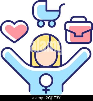 Work-life balance for female employee RGB color icon Stock Vector