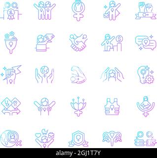 Feminism symbols gradient linear vector icons set Stock Vector