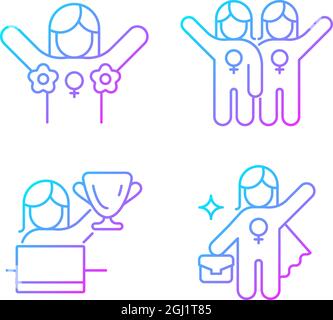 Women rights movement gradient linear vector icons set Stock Vector