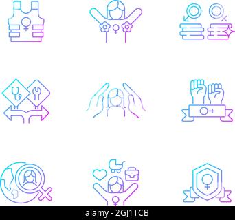 Feminist activity gradient linear vector icons set Stock Vector