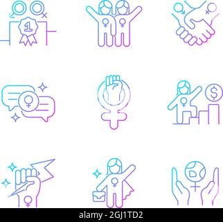 Feminist movement gradient linear vector icons set Stock Vector
