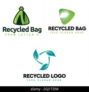 Recycled trash bag leaf triangle eco friendly logo design Stock Vector